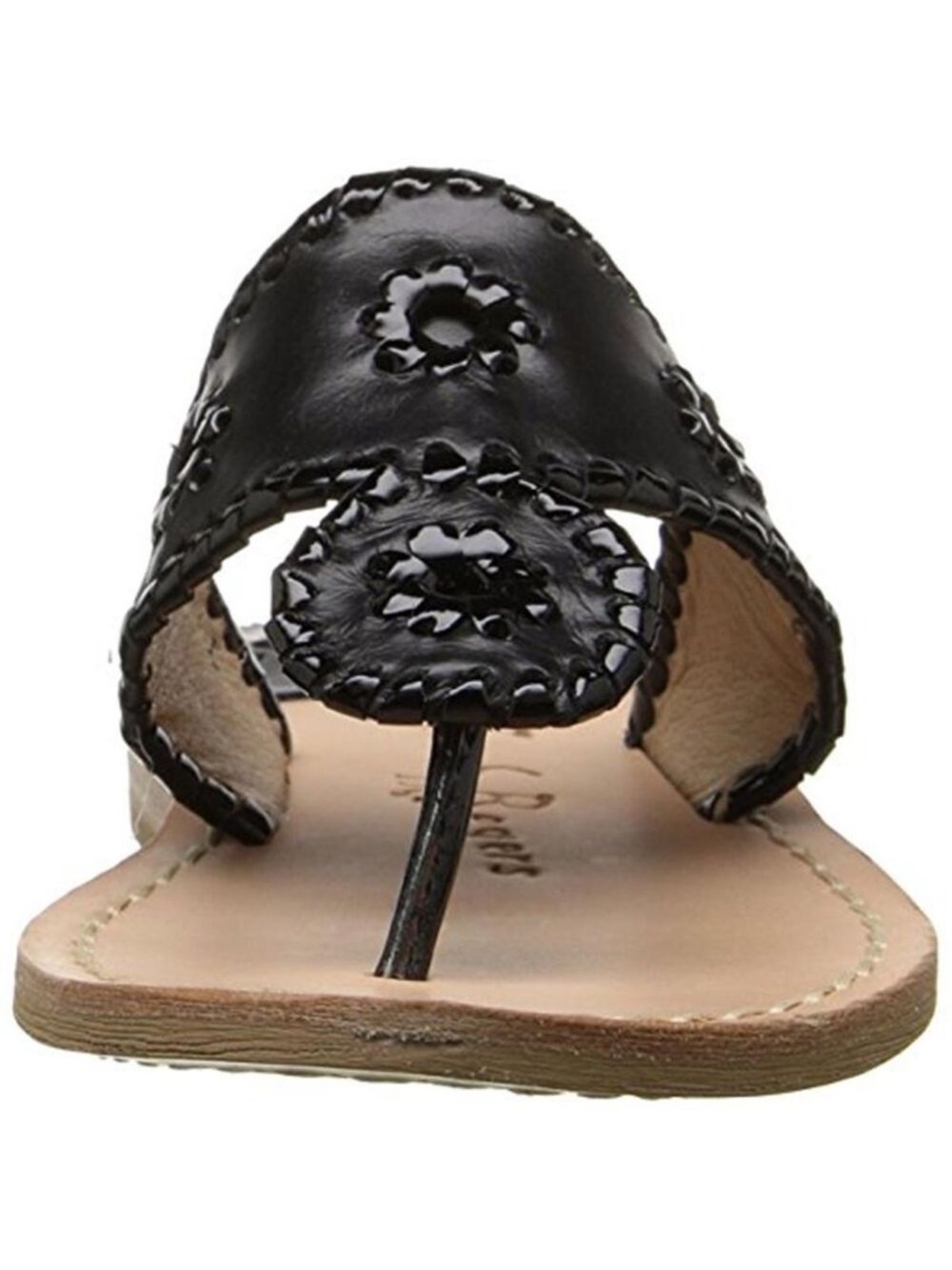 Jack Rogers Womens Palm Beach Black Leather Flat Slide Sandals Shoes